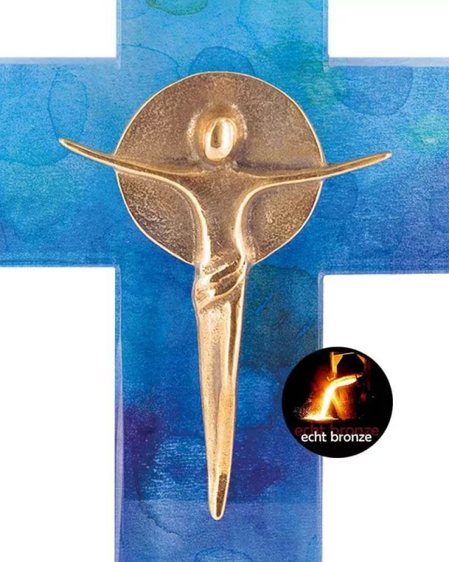 Wandkreuz Glas 13 x 18 cm Christuskörper Bronze