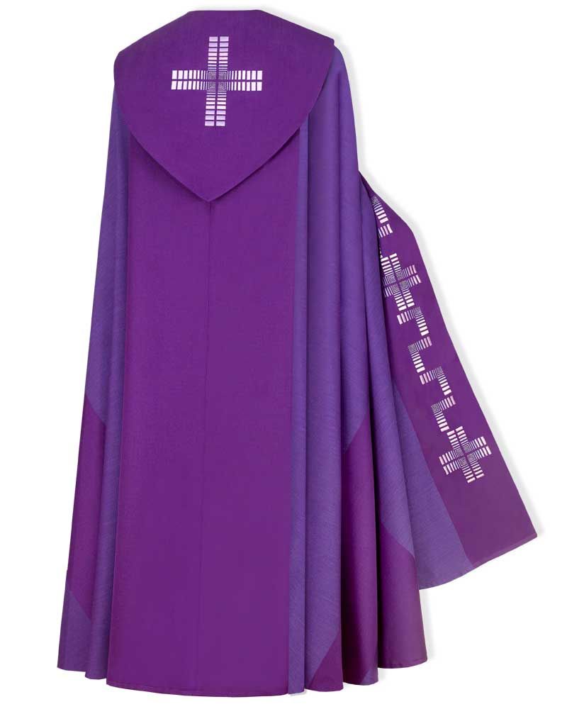 Rauchmantel violett mit gesticktem Kreuzstab