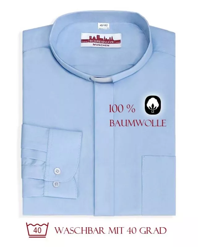 Collarhemd 100% Baumwolle hellblau Langarm Gr.38 - 49 Collarhemd 100% Baumwolle hellblau Langarm Gr.38 - 49