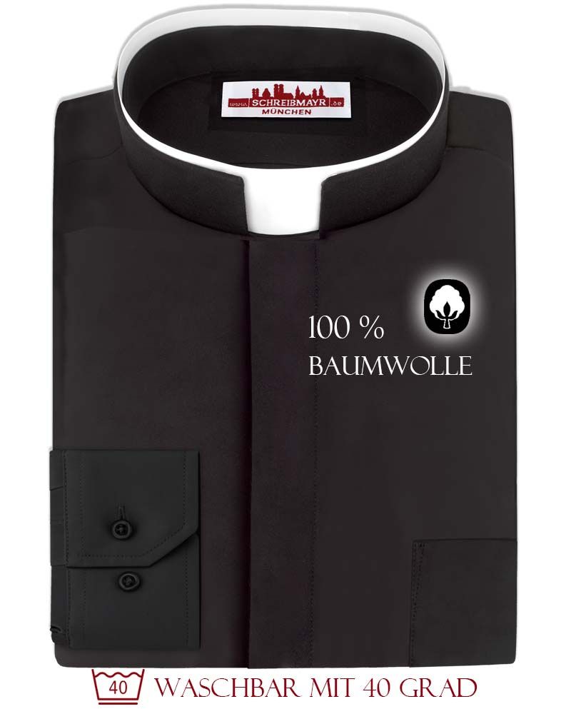 Collarhemd 100% BW schwarz Kragen römisch