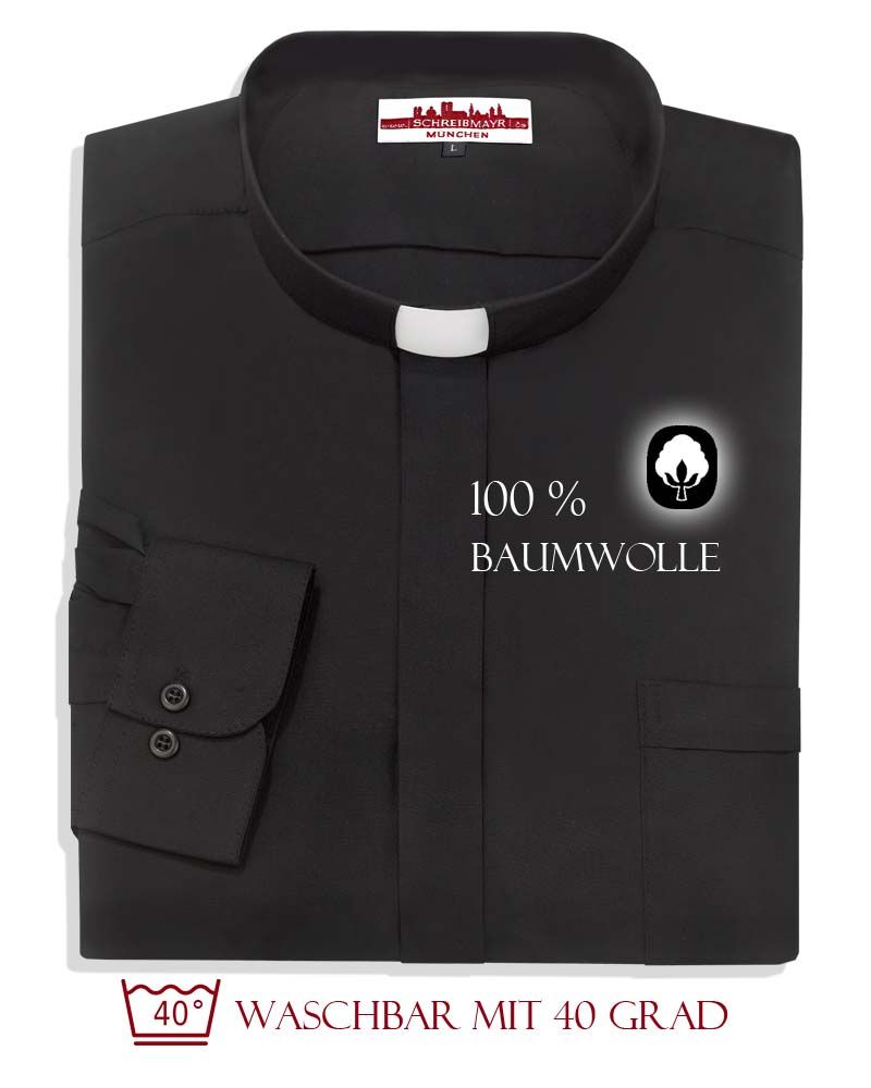 Collarhemd 100% Baumwolle Langarm schwarz Gr. 38 - 48 cm