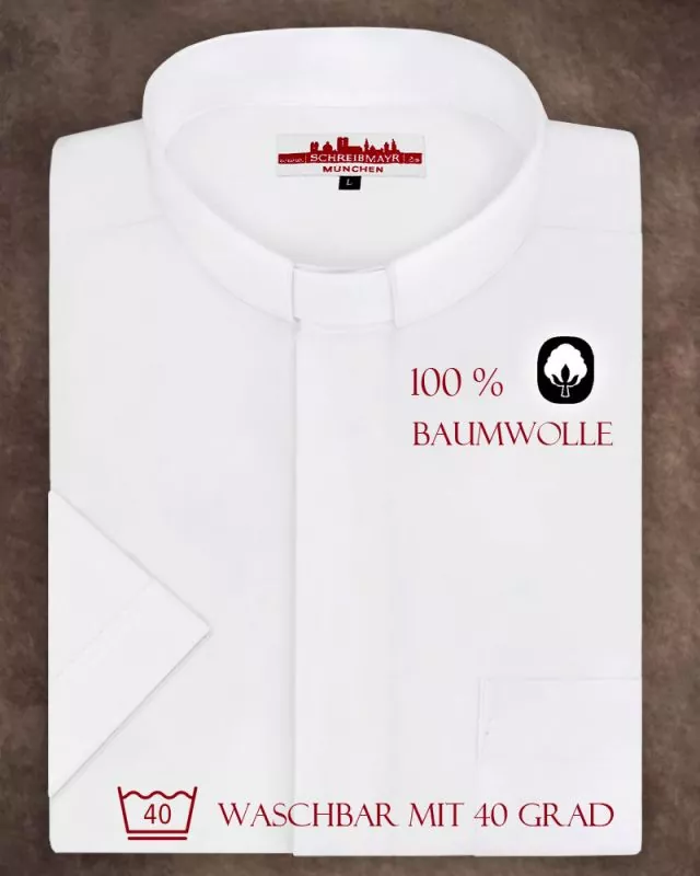 Collarhemd Weiss Halbarm 100% Baumwolle bügelleicht