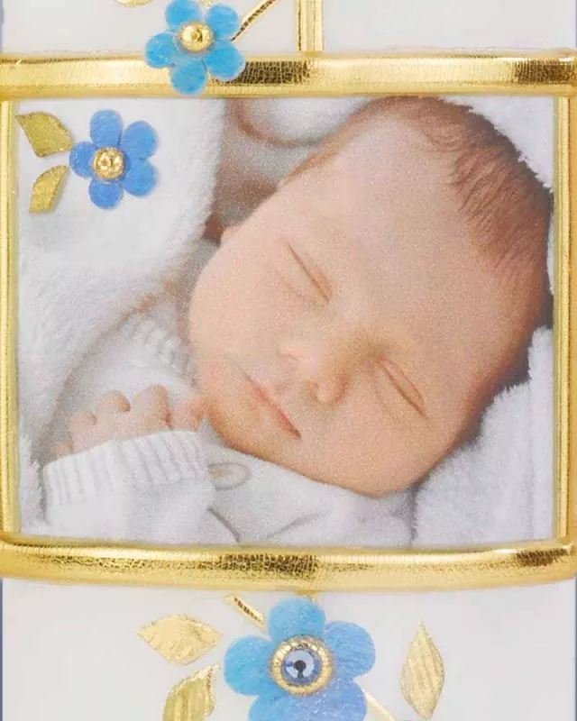 Taufkerze Foto Junge blau 265 x 60 mm personalisiert