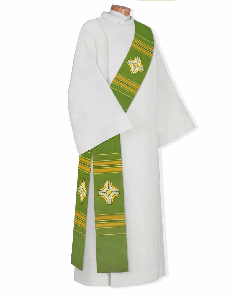 Diakonstola Kreuz gestickt Wolle/Seide grün