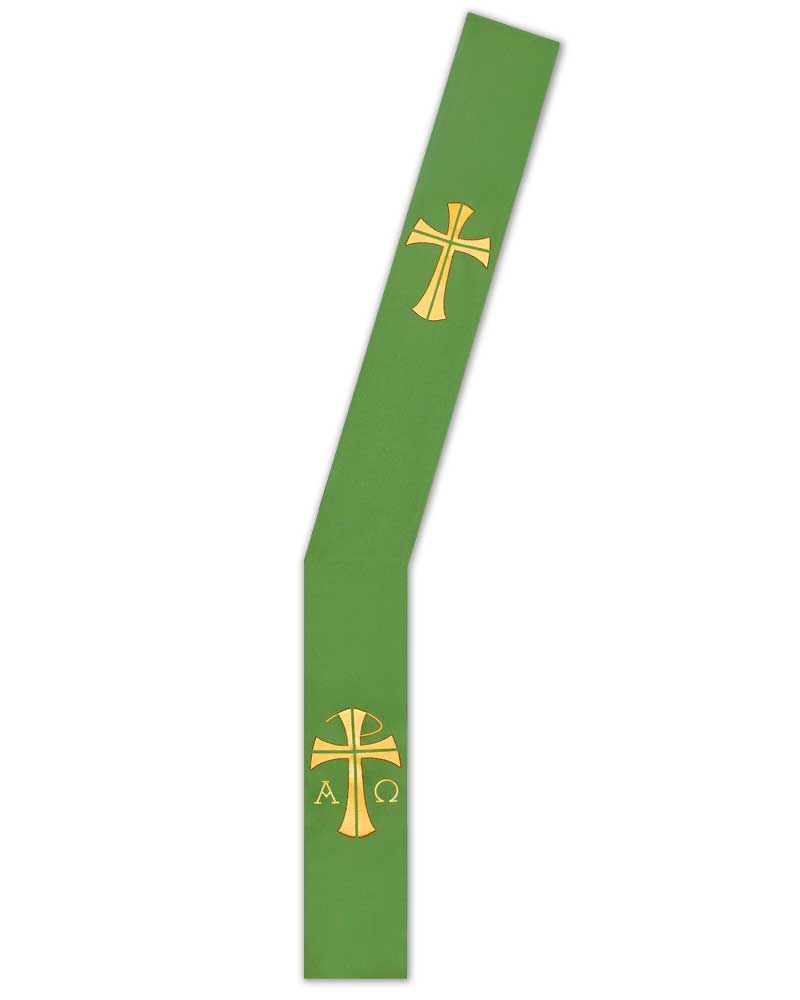 Diakonstola strapazierfähig grün Kreuz, A & O gestickt