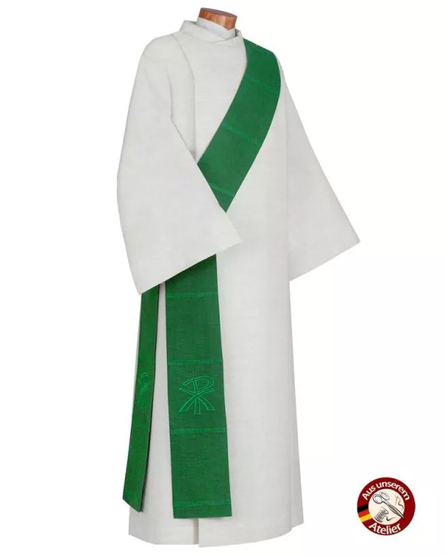 Diakonstola grün mit gesticktem Pax-Symbol