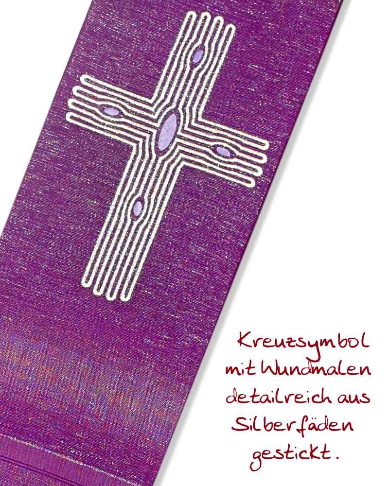 Diakonstola Wolle & Seide violett Kreuz gestickt
