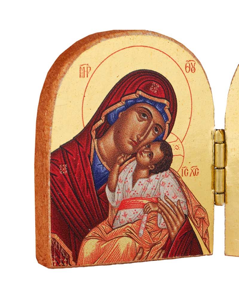 Byzantinische Diptychon-Ikone 5 x 7 cm Maria Eleusa