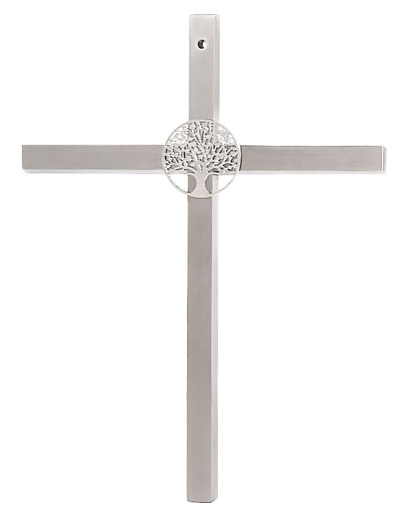 Kreuz aus Edelstahl mit Lebensbaum 18,5 x 14 x 0,5 cm