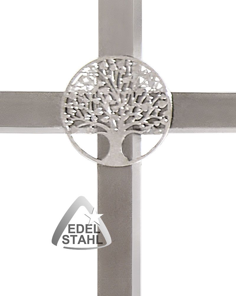 Kreuz aus Edelstahl mit Lebensbaum 18,5 x 14 x 0,5 cm