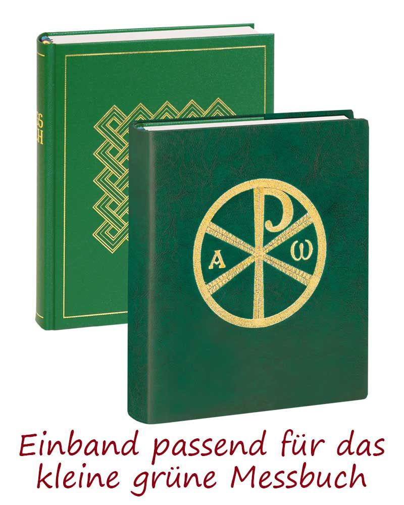 Einband aus grünem Kunstleder mit gold gesticktem PX