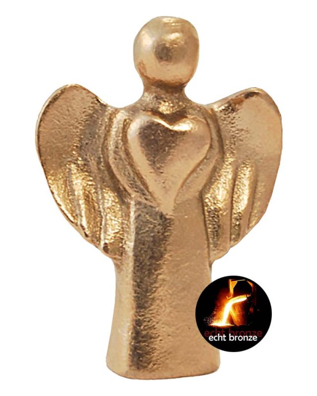 Bronzefigur 5 cm im Karton "Engel der Herzenswärme"