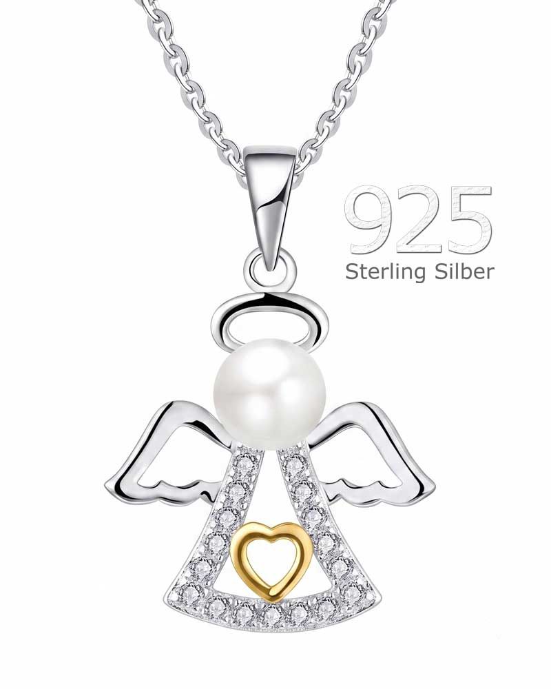 Schutzengelanhänger 925 Sterling Silber mit Perle