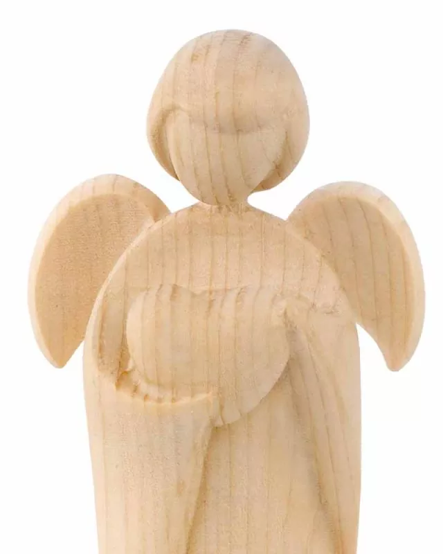 Engel der Liebe, 9 cm Figur mit Herz, Zirbenholz natur