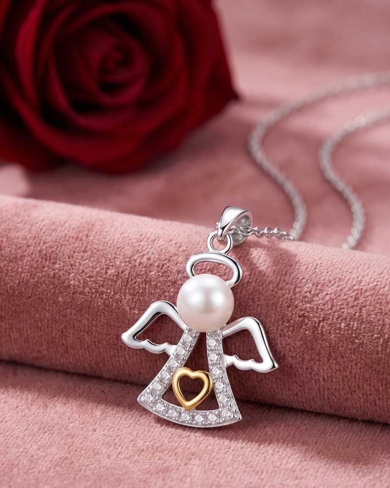 Schutzengelanhänger 925 Sterling Silber mit Perle