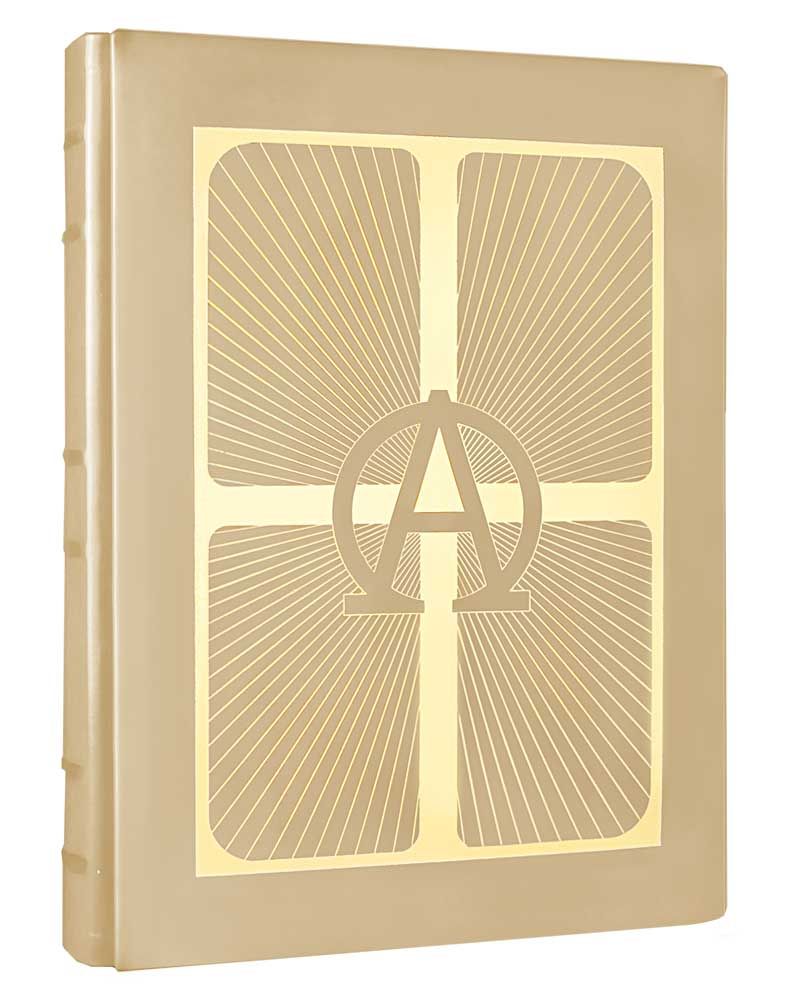 Evangeliareinband Leder beige mit Goldprägung A+O