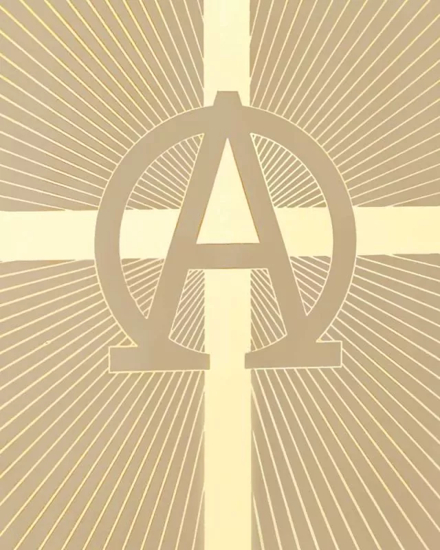 Evangeliareinband Leder beige mit Goldprägung A+O