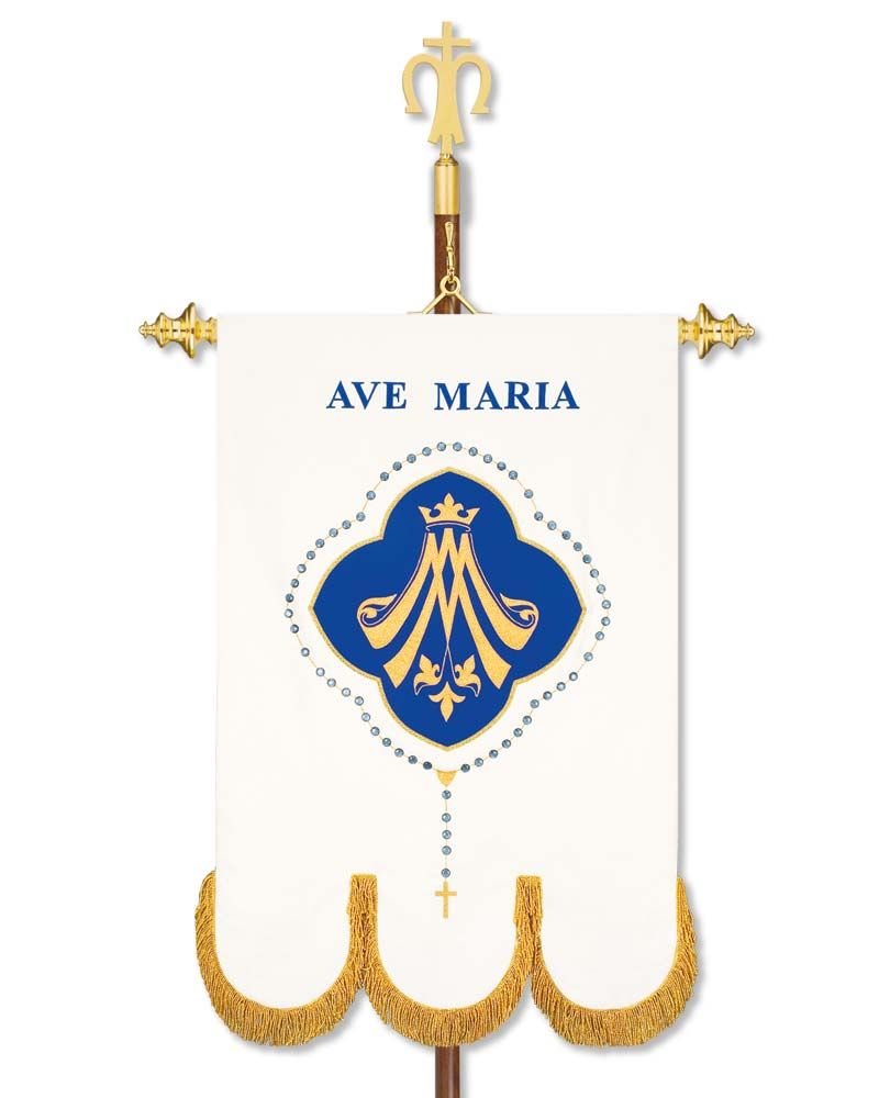 Fahne AVE MARIA weiß Damast 80 x 120 cm
