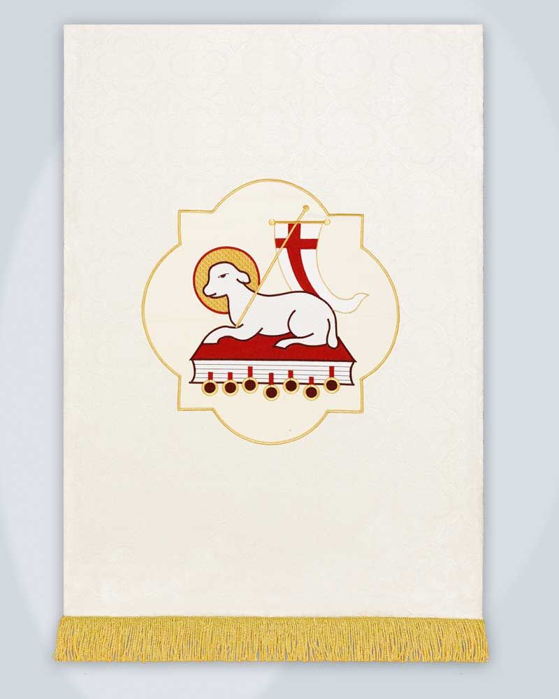 Fahne weiß 70 x 100 cm Lamm Gottes mit Fransen