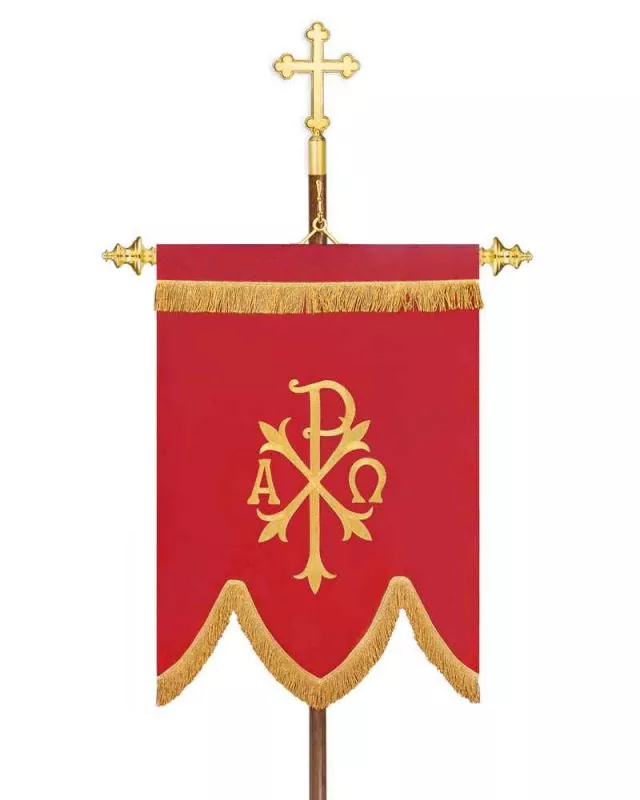 Prozessionsfahne 125x90cm rot PX + Kreuz goldgestickt