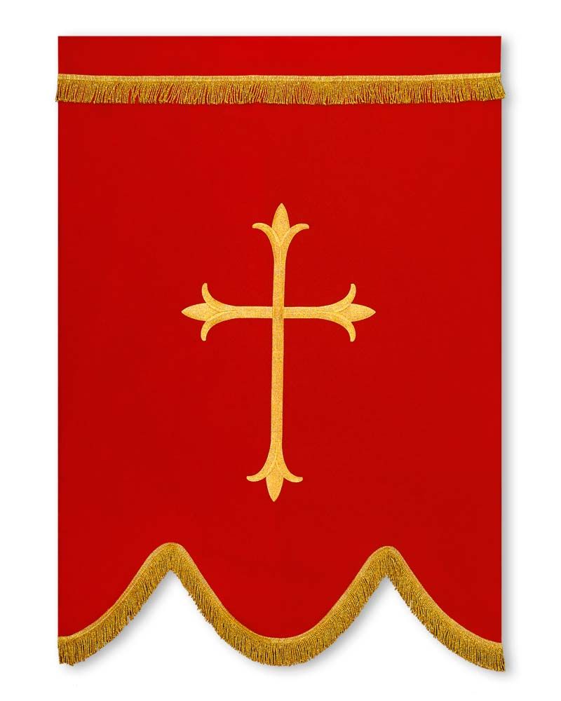 Fahne rot, 125 x 90 cm, IHS + Kreuz goldgestickt