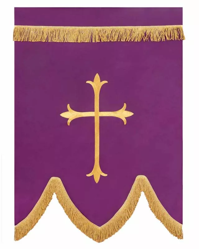Fahne violett, 125 x 90 cm PX, Kreuzsymbol gestickt