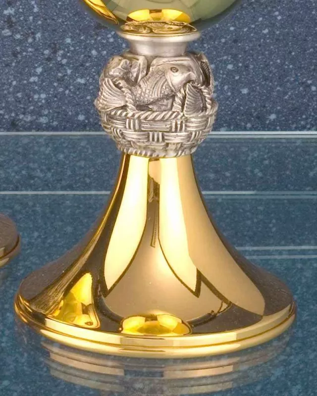 Ziborium 19 cm vergoldet Nodus Fisch & Brot