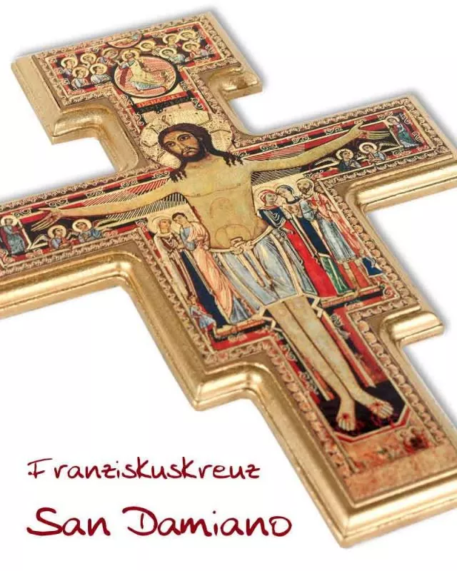 Franziskuskreuz aus Holz 18,5 x 25 cm mit Golddruck