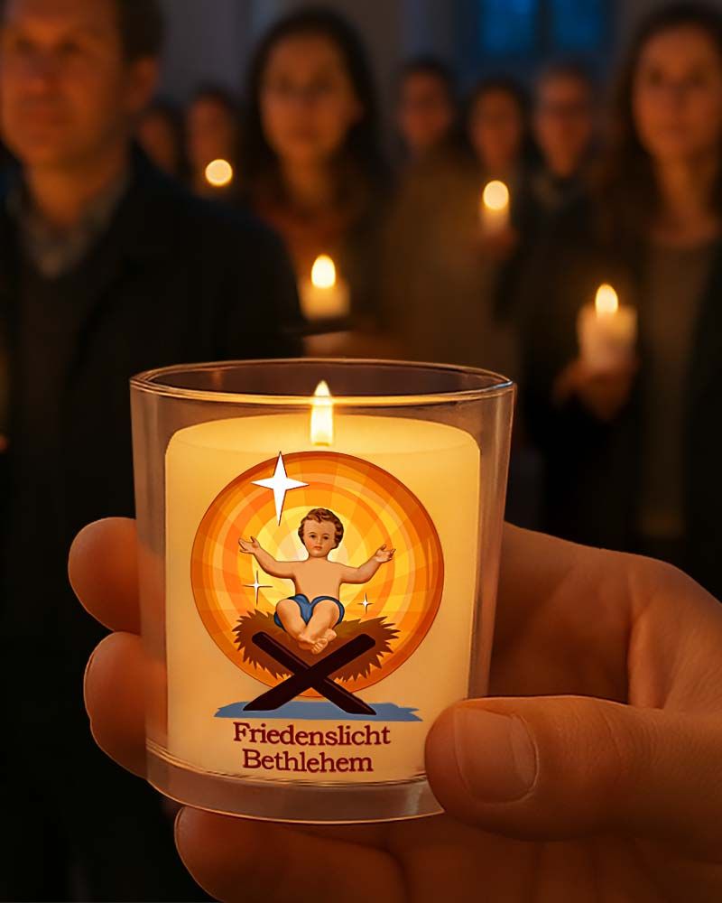 50 Friedenslichter Jerusalem, Kerzen mit Lichterbecher