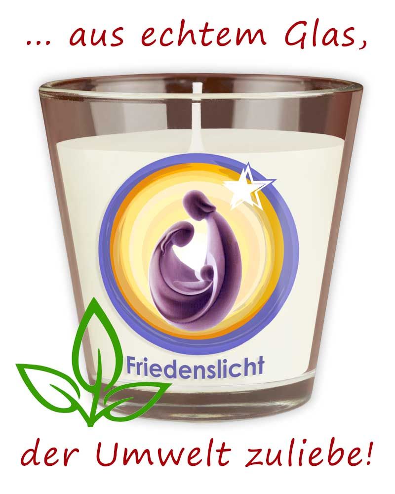 12 x Kerzenglas Friedenslicht 65 x 65 mm Heilige Familie