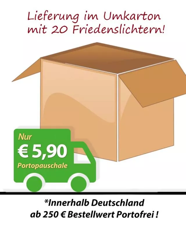 20 Friedenslichter 4 Tage mit goldenem Sturmdeckel
