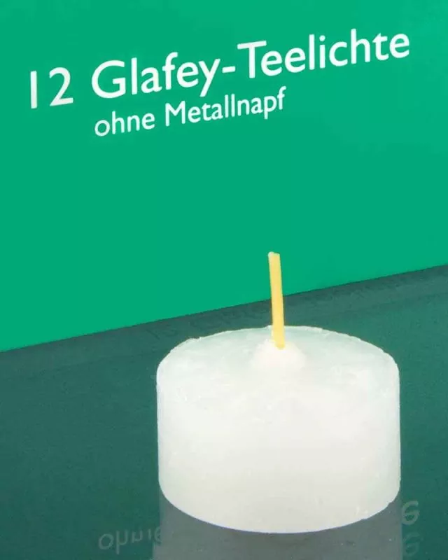 12 Glafey-Teelichte 38 mm Ø ca. 8 Stunden Brenndauer 12 Glafey-Teelichte 38 mm Ø ca. 8 Stunden Brenndauer