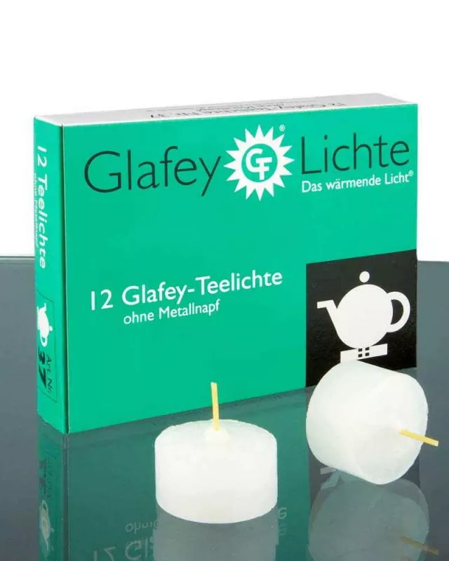 12 Glafey-Teelichte 38 mm Ø ca. 8 Stunden Brenndauer 12 Glafey-Teelichte 38 mm Ø ca. 8 Stunden Brenndauer