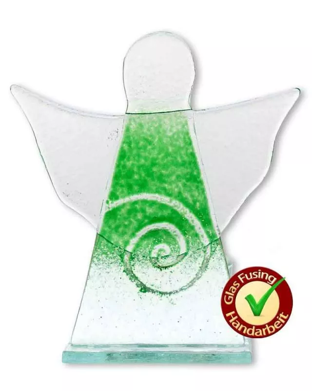 Glasengel grün Spirale 10 cm mit Teelichthalterung