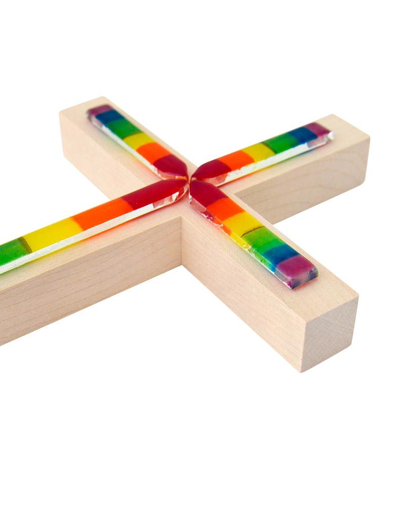Wandkreuz Ahorn 20x14 cm mit bunter Glas-Auflage
