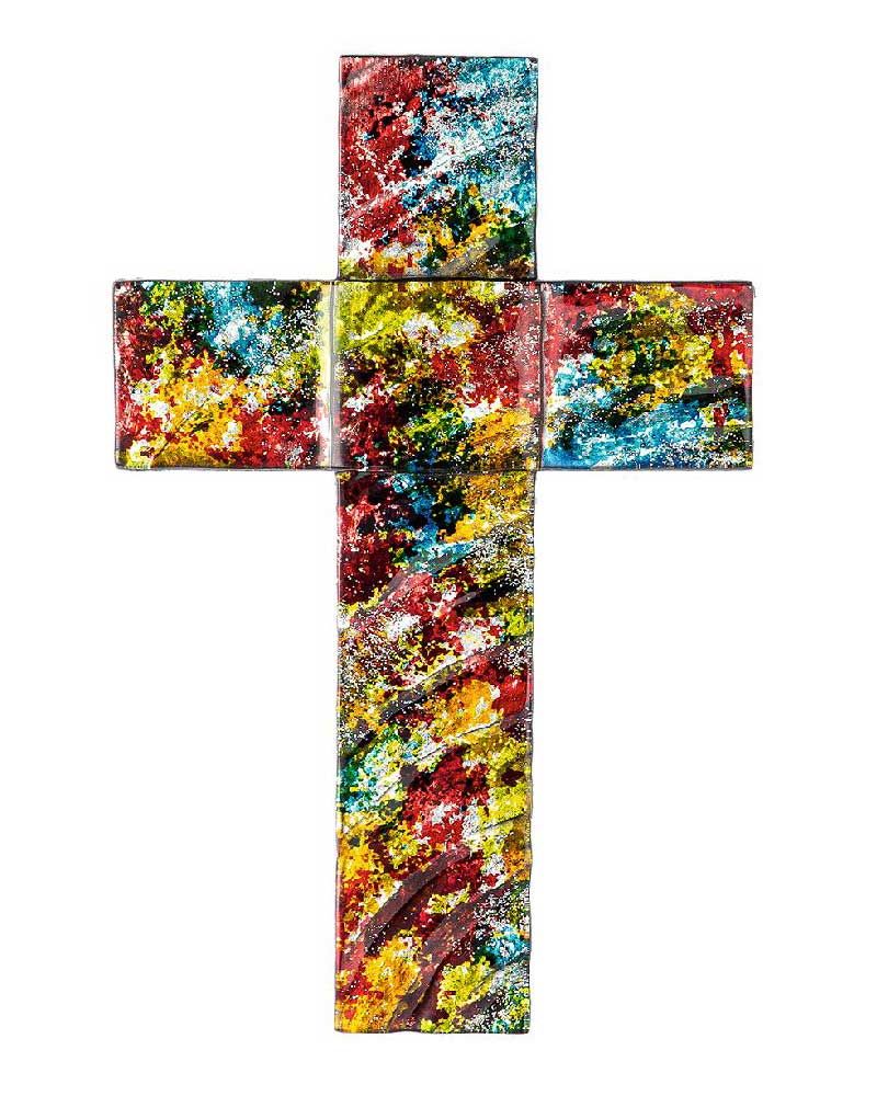 Wandkreuz Glas mehrfarbig 25,5 x 16 x 0,7 cm