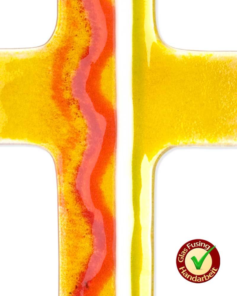 Glaskreuz solide 24 x 40 cm Fusing, rot, gelb, weiß
