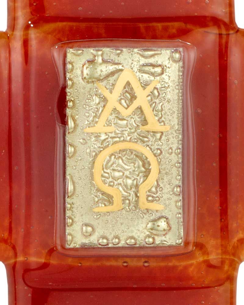 Glaskreuz 20 x 12 cm, "Alpha/Omega" Fusing rot