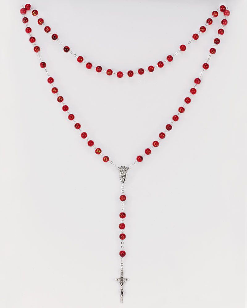 Rosenkranz mit Glasperlen rot 8 mm Ø, Antikoptik