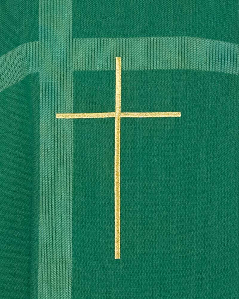 Kasel grün mit Rundkragen 138 cm Goldkreuz gestickt