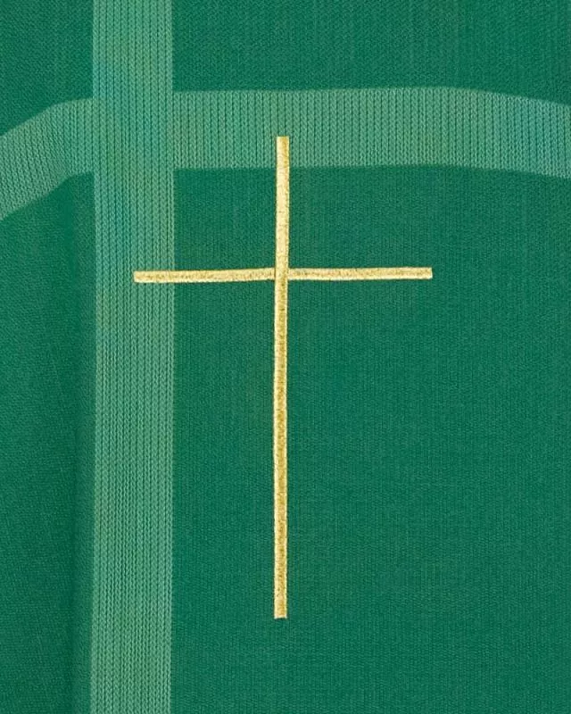 Kasel grün mit Rundkragen 138 cm Goldkreuz gestickt