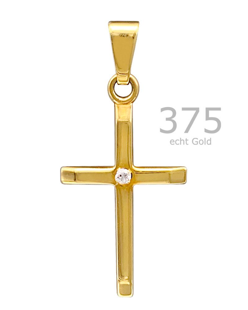 Kreuz Anhänger m. Stein 12 mm x 18 mm 9 ct Gold 375