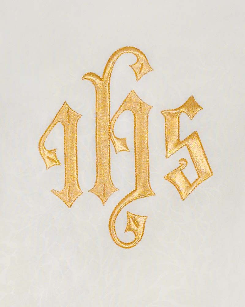 Kasel mit Stola & Kragen weiß IHS gold gestickt