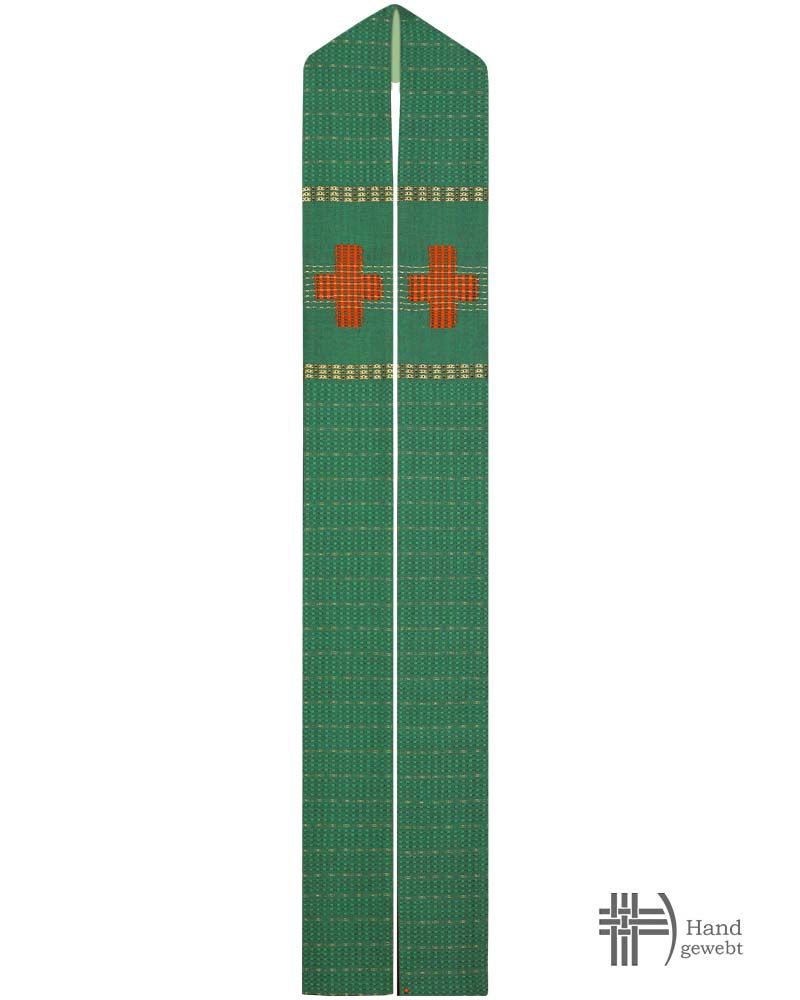 Stola Grün Handwebstoff, eingewebtes Kreuz 150 cm lang