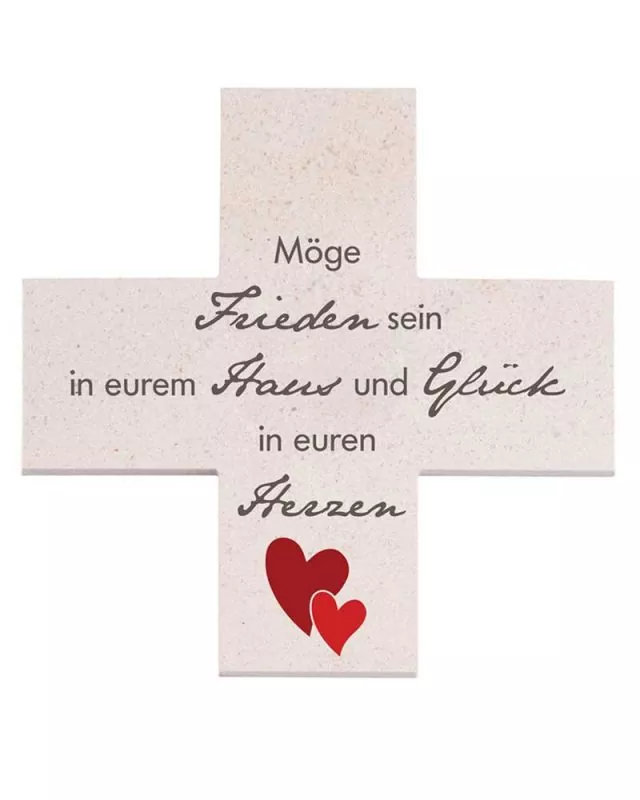 Haussegen 15 x 15 cm, Steinkreuz, Möge Frieden...