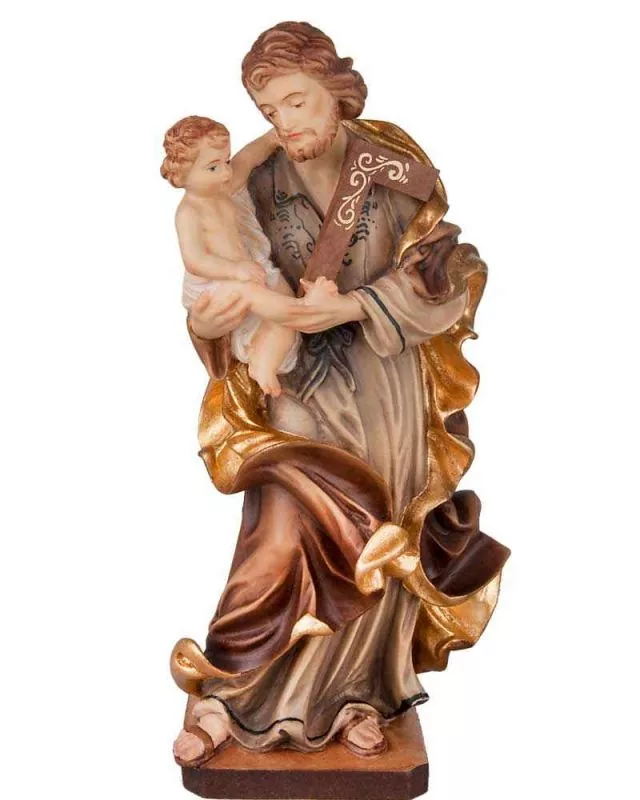 Hl. Josef mit Kind, Figur 20 cm holzgeschnitzt handkoloriert