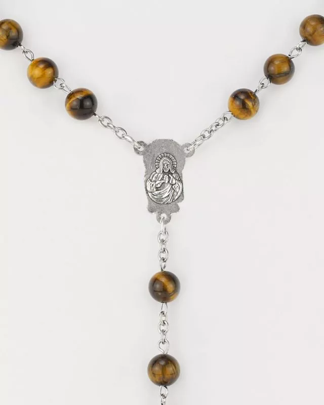 Rosenkranz Quarz-Tigerauge Perlen 8 mm Ø, antiksilber
