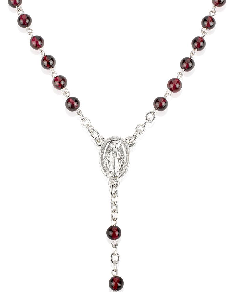Rosenkranz Granat 4 mm Ø 925 Sterling Silber gekettelt