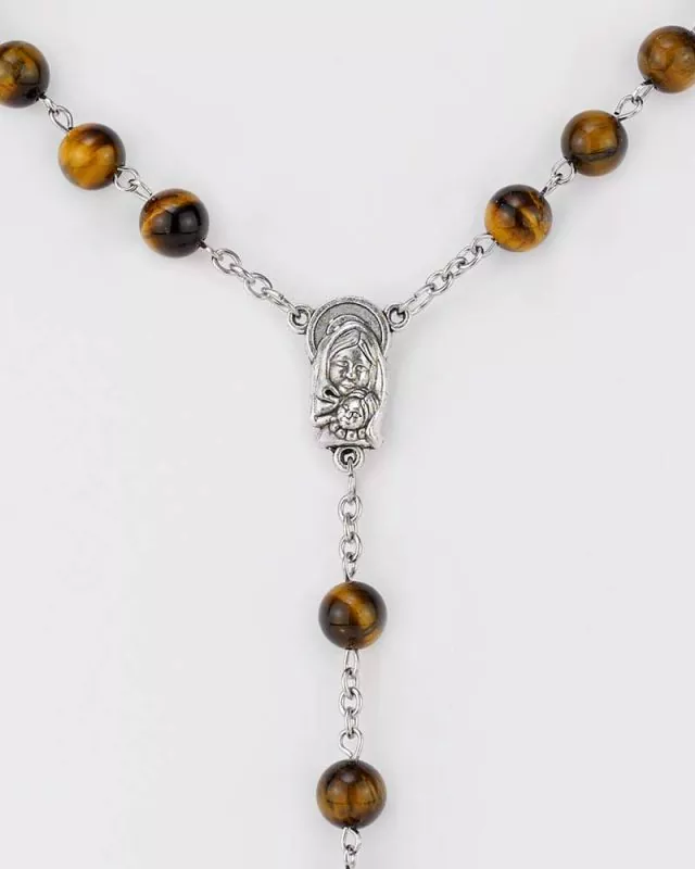 Rosenkranz Quarz-Tigerauge Perlen 8 mm Ø, antiksilber