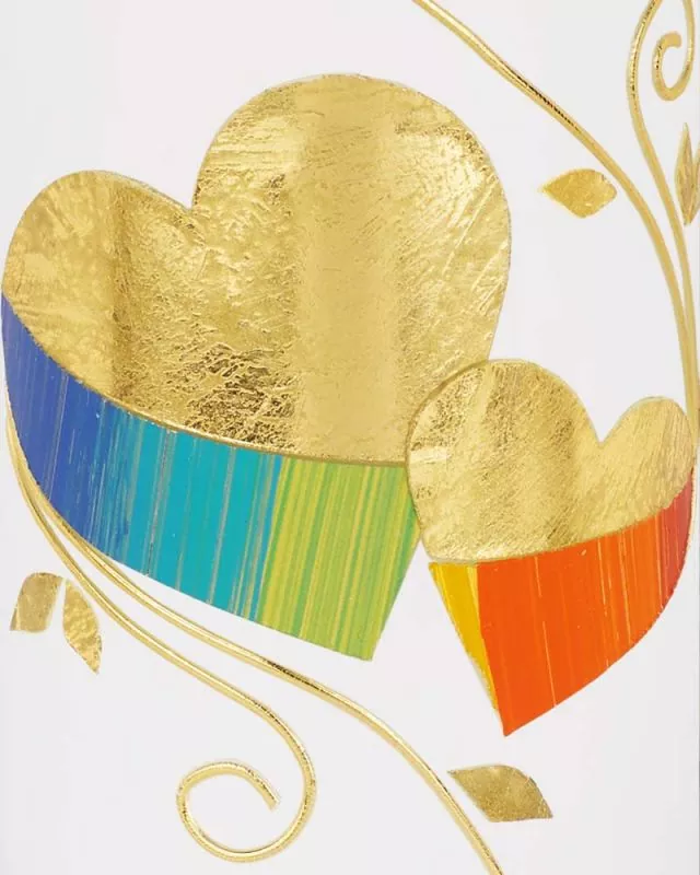 Hochzeitskerze 275x70 mm bunte Herzen gold verziert